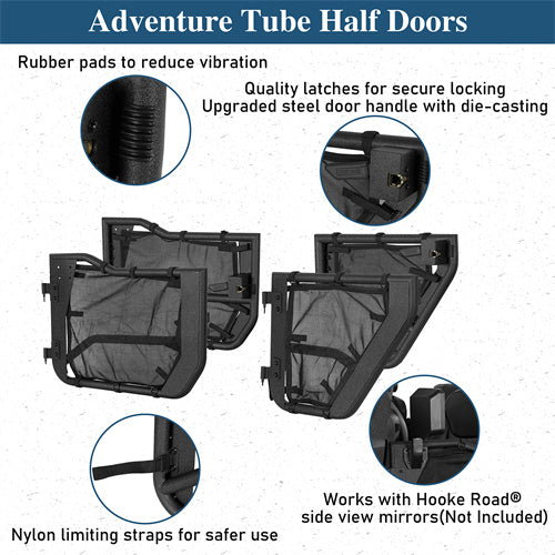 Adventure Tube Half Front & Rear Doors w/ Black shade skins For 2018-2025 Jeep Wrangler JL 4 Doors/ Gladiator JT - Landshaker4x4