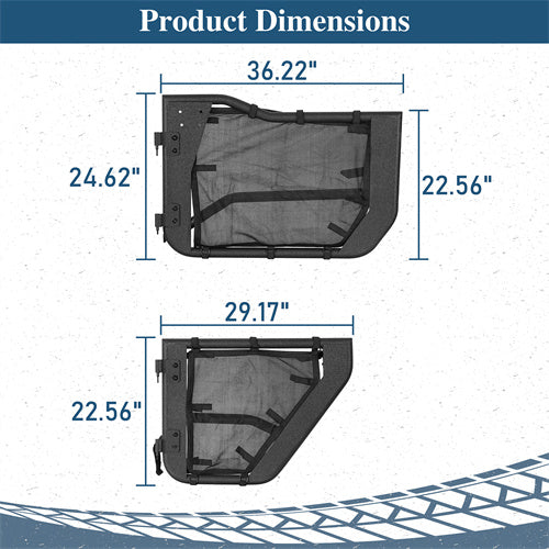 Adventure Tube Half Front & Rear Doors w/ Black shade skins For 2018-2025 Jeep Wrangler JL 4 Doors/ Gladiator JT - Landshaker4x4