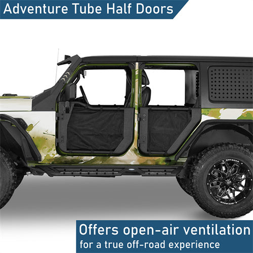 Adventure Tube Half Front & Rear Doors w/ Black shade skins For 2018-2025 Jeep Wrangler JL 4 Doors/ Gladiator JT - Landshaker4x4