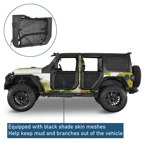 Adventure Tube Half Front & Rear Doors w/ Black shade skins For 2018-2025 Jeep Wrangler JL 4 Doors/ Gladiator JT - Landshaker4x4