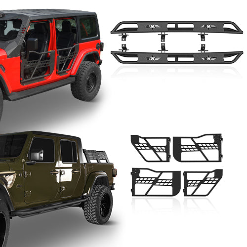 Jeep JT Side Steps & Tubular Half Doors for 2020-2023 Jeep Gladiator 4-Door - LandShaker 4x4 LSG.3009+7002 1