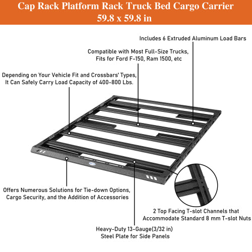 LandShaker Full-Size Truck Bed Rack Platform for Ford F-150 & Ram 1500 & Chevy Silverado 1500 & GMC Sierra 1500 & Toyota Tundra lsg9913s 12