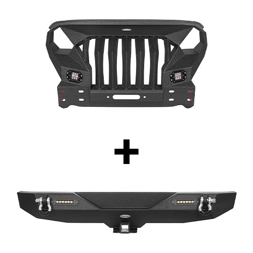 Front Bumper w/Grille Guard & Rear Bumper for 2007-2018 Jeep Wrangler JK - LandShaker 4x4 LSG.2038+2030 2