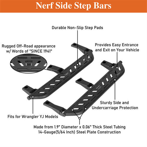 Off-road Nerf Side Step Bars For 1987-1995 Jeep Wrangler YJ - LandShaker-lsg1065-8