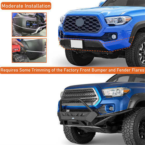 Off Road Tube Front Bumper w/ LED Light Bar For 2016-2023 Toyota Tacoma 3rd Gen - LandShaker