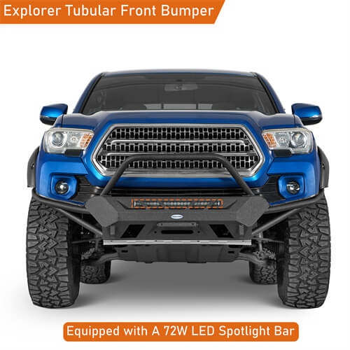Off Road Tube Front Bumper w/ LED Light Bar For 2016-2023 Toyota Tacoma 3rd Gen - LandShaker