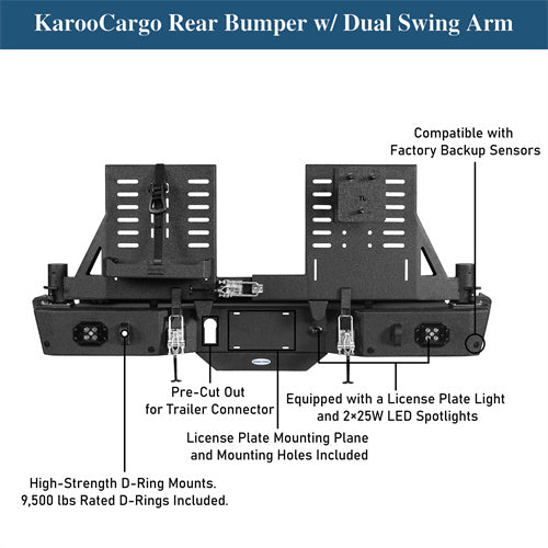 Rear Bumper w/ Dual Swing Arms & Tire Carrier & 5.3-Gallon Jerry Can Holder (20-25 Jeep Gladiator JT with OEM Rear Bumper Frame Mounts) - LandShaker