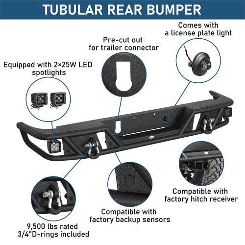 Tubular Rear Bumper For 2020-2025 Jeep Gladiator JT - Landshaker4x4