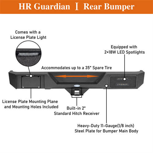 Rear Bumper w/ LED Lights For 1987-2006 Jeep Wrangler YJ & TJ - LandShaker-lsg1039-8