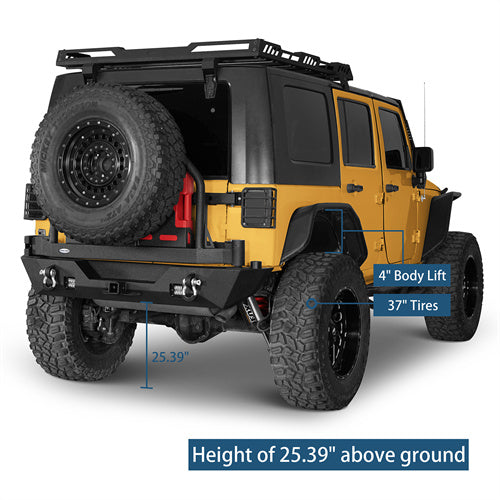 Rear Bumper w/Oil Drum Rack Bar & Spare Tire Frame(07-18 Jeep Wrangler JK)-LandShaker