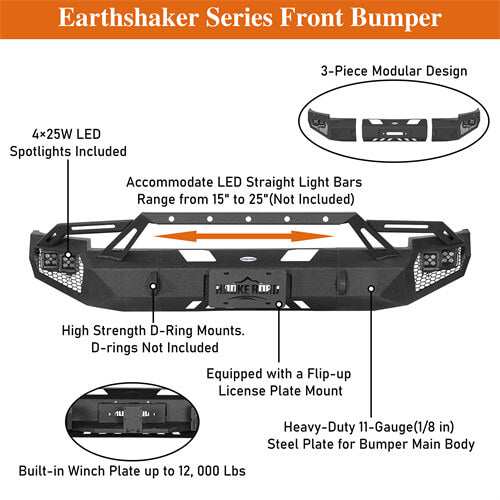Road Trip Front Bumper w/ LED Spotlights For 2007-2013 Chevy Silverado 1500 2nd Generation - LandShaker-lsg9034-9