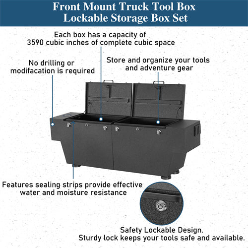 Truck Tool Box Lockable Storage Box Set For 2005-2023 Toyota Tacoma / 2015-2022 Chevy Colorado / GMC Canyon 5'2" Bed - Landshaker4x4