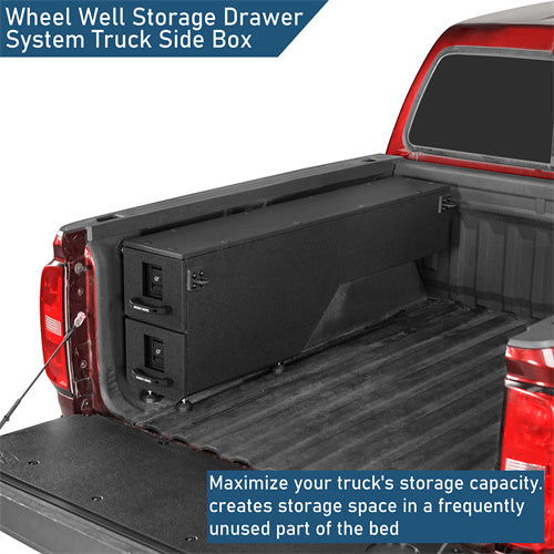 Wheel Well Storage Drawer System Truck Side Box For 2015-2022 Chevy Colorado GMC Canyon 5'2" Bed - LandShaker