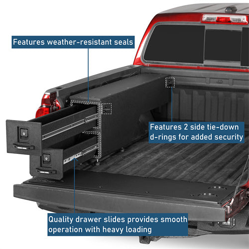 Wheel Well Storage Drawer System Truck Side Box For 2015-2022 Chevy Colorado GMC Canyon 5'2" Bed - LandShaker