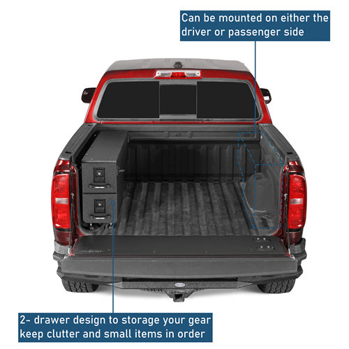 Wheel Well Storage Drawer System Truck Side Box For 2015-2022 Chevy Colorado GMC Canyon 5'2" Bed - LandShaker