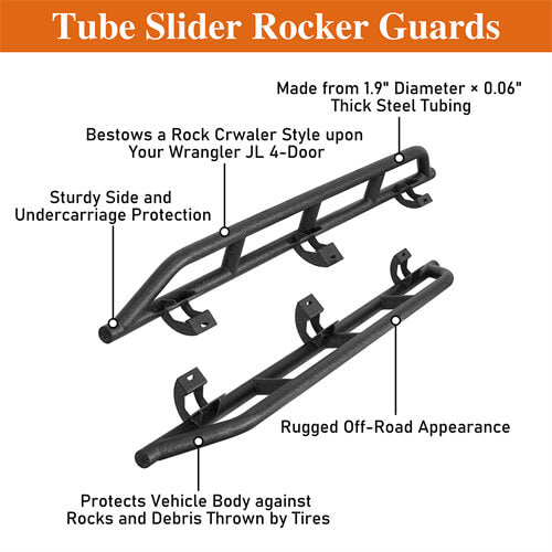Tube Slider Rocker Guards For 2018-2024 Jeep Wrangler JL 4-Door - LandShaker-lsg3079-8