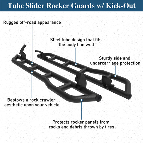 Tube Slider Rocker Guards w/ Kick-Out For 2010-2025 Toyota 4Runner (Excluding Limited, Nightshade, TRD Sport & 10-13 SR5) - Landshaker4x4