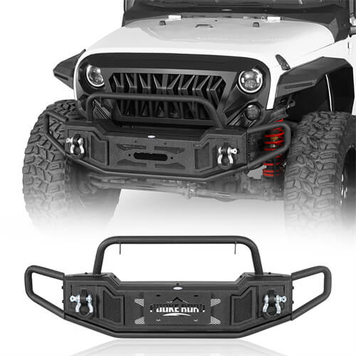 Tubular Front Bumper w/ Winch Plate For 2007-2018 Jeep Wrangler JK - Landshaker4x4