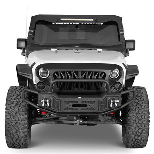 Tubular Front Bumper w/ Winch Plate For 2007-2018 Jeep Wrangler JK - Landshaker4x4
