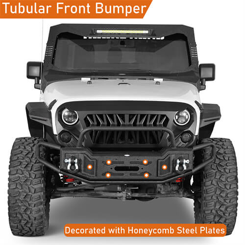 Tubular Front Bumper w/ Winch Plate For 2007-2018 Jeep Wrangler JK - Landshaker4x4