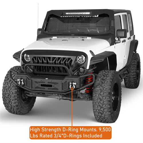 Tubular Front Bumper w/ Winch Plate For 2007-2018 Jeep Wrangler JK - Landshaker4x4