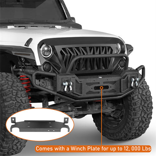 Tubular Front Bumper w/ Winch Plate For 2007-2018 Jeep Wrangler JK - Landshaker4x4