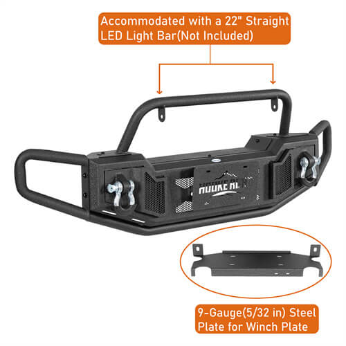 Tubular Front Bumper w/ Winch Plate For 2007-2018 Jeep Wrangler JK - Landshaker4x4