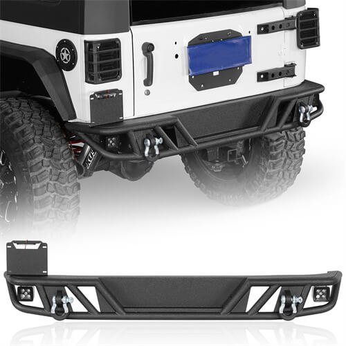 Tubular Rear Bumper w/LED Spotlights For 2007-2018 Jeep Wrangler JK - Landshaker4x4