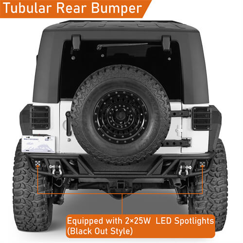 Tubular Rear Bumper w/LED Spotlights For 2007-2018 Jeep Wrangler JK - Landshaker4x4