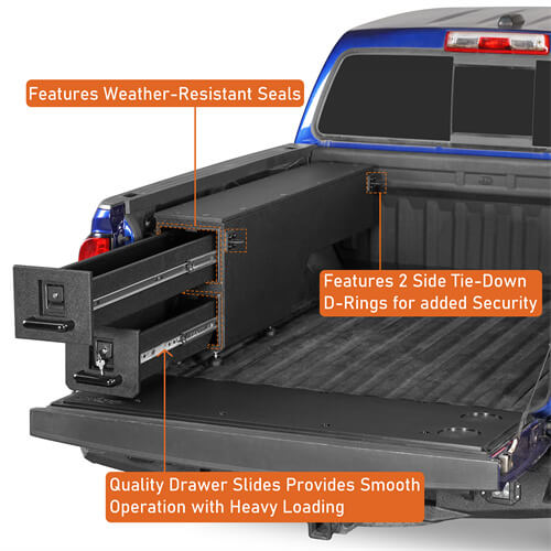 Wheel Well Storage Drawer System Truck Side Box For 2015-2022 Chevy Colorado GMC Canyon 5'2" Bed - LandShaker