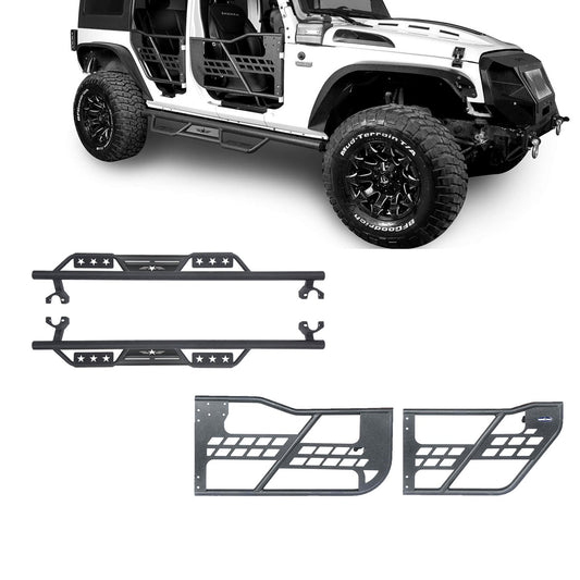 4 Door Side Steps & Tubular Half Doors Combo(07-18 Jeep Wrangler JK)-LandShaker