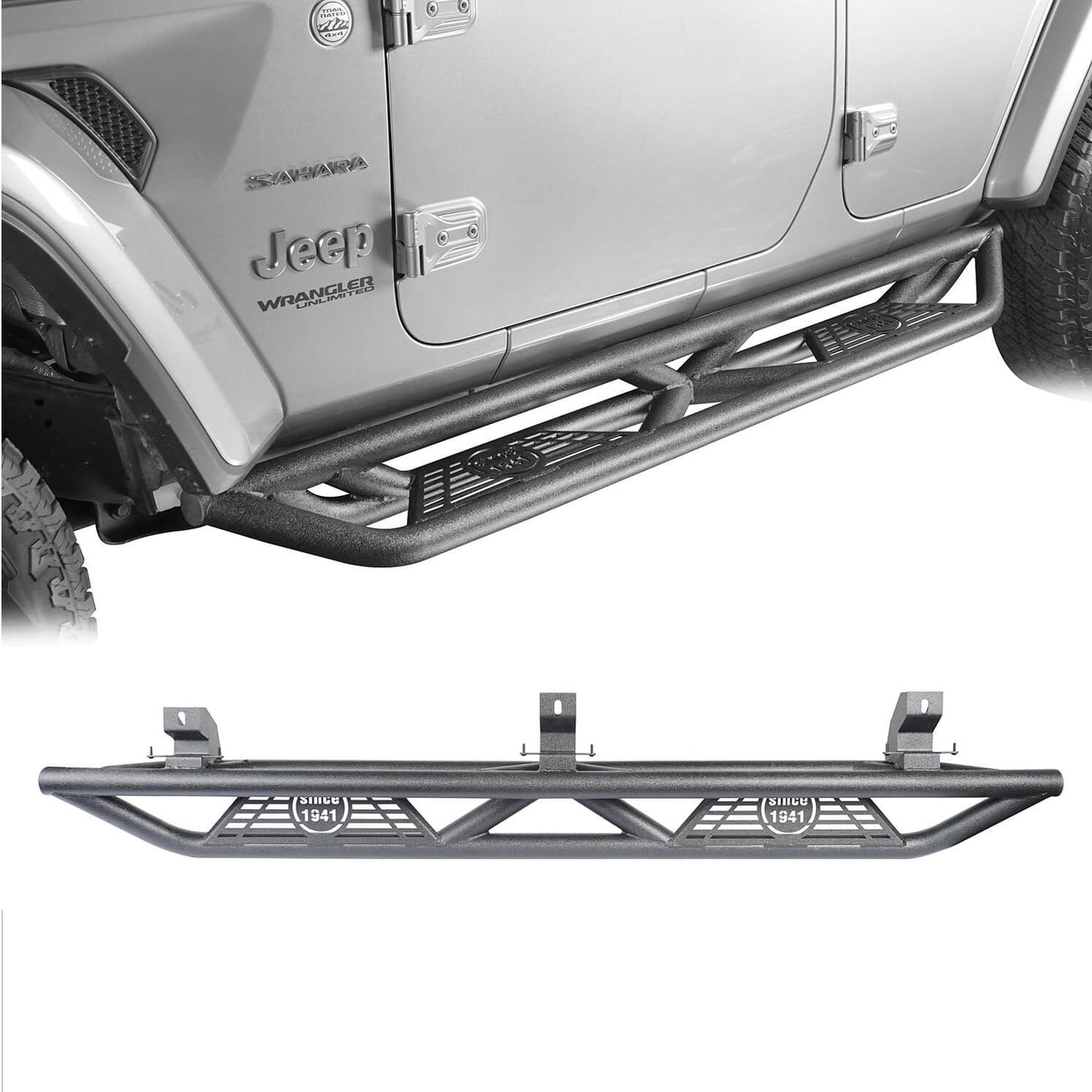 Tube Side Steps Running Boards w/SINCE 1941 Inch Logo(18-25 Jeep Wrangler JL 4 Door)-LandShaker