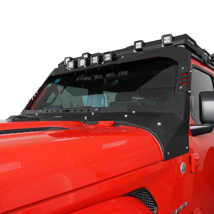 Mad Max Windshield Frame Cover Visor Cowl w/4 x LED Lights Insert(18-24 Jeep Wrangler JL & Gladiator JT(Excluding Mojave))-LandShaker