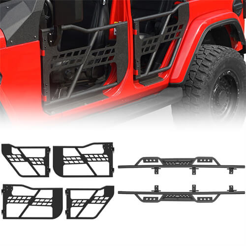 Jeep JT 4-Door Side Steps & Tubular Half Doors for 2020-2023 Jeep Gladiator - LandShaker 4x4 LSG.3009+7001 1
