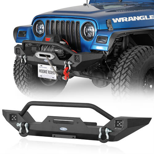 Different Trail Rock Mid Front Bumper w/ Winch Plate & 2x 18W LED Lighting(87-06 Jeep Wrangler TJ YJ)-LandShaker
