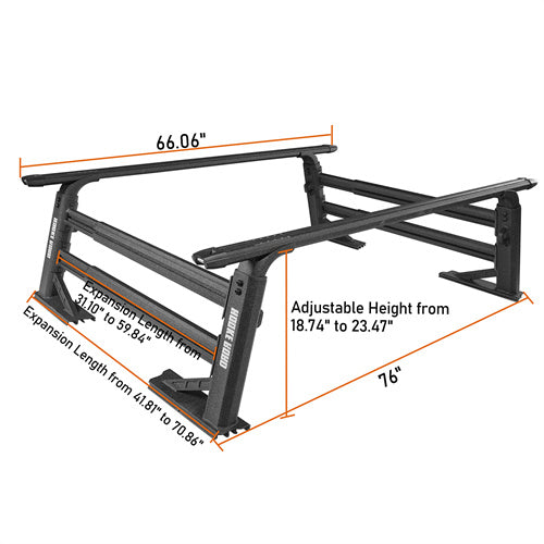 Adjustable Height Truck Bed Rack Aluminum Ladder Rack Compatible with Most Commom Truck - LandShaker4x4
