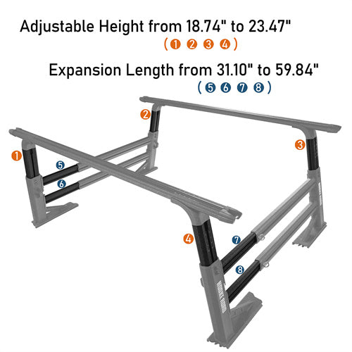 Adjustable Height Truck Bed Rack Aluminum Ladder Rack Compatible with Most Commom Truck - LandShaker4x4
