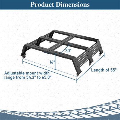 12.2" High Overland Bed Rack For 2007-2023 Toyota Tundra / 2005-2023 Tacoma(6' Bed) / 2009-2023 Ford F-150 & Raptor / 2009-2003 Ram 1500 - Landshaker4x4
