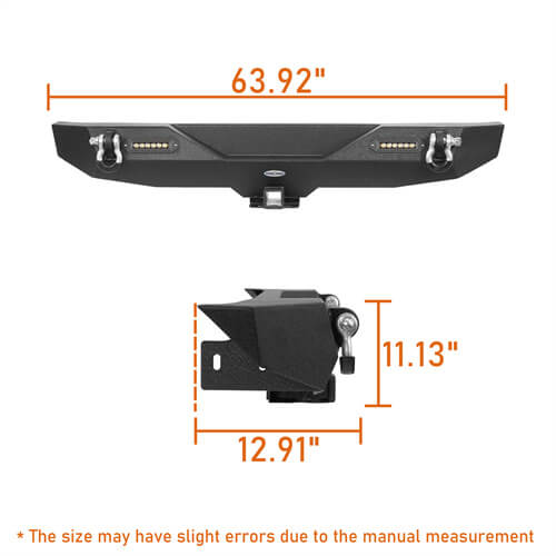 Blade Front Bumper w/ 60W Work Light Bar & Different Trail Rear Bumper Combo Kit for 2007-2018 Jeep Wrangler JK JKU - LandShaker 4x4 LSG.2031+2030 22