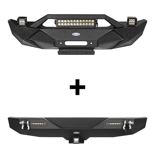 Blade Front Bumper w/ 60W Work Light Bar & Different Trail Rear Bumper Combo Kit for 2007-2018 Jeep Wrangler JK JKU - LandShaker 4x4 LSG.2031+2030 2