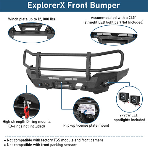 ExplorerX Front Bumper w/ Grille Guard For 2014-2024 Toyota 4Runner(Excluding Limited Models) - Landshaker4x4