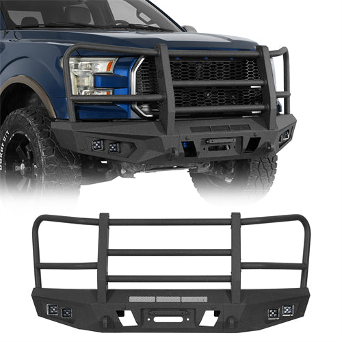 agnus Front Bumper w/ Grille Guard For 2015-2017 Ford F-150 (Excluding Raptor) - Landshaker4x4