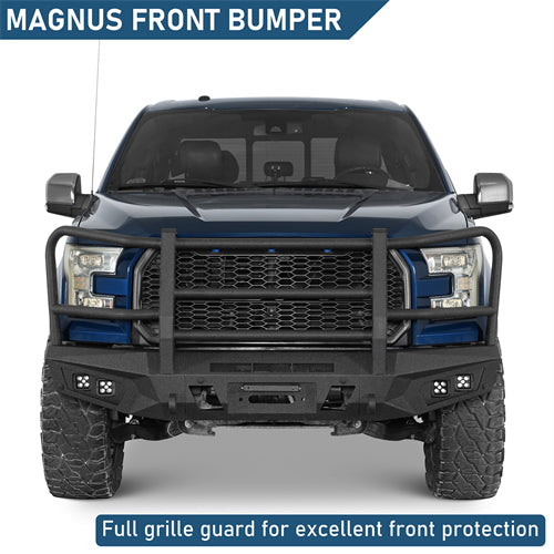 agnus Front Bumper w/ Grille Guard For 2015-2017 Ford F-150 (Excluding Raptor) - Landshaker4x4