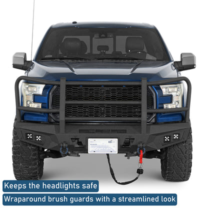 agnus Front Bumper w/ Grille Guard For 2015-2017 Ford F-150 (Excluding Raptor) - Landshaker4x4