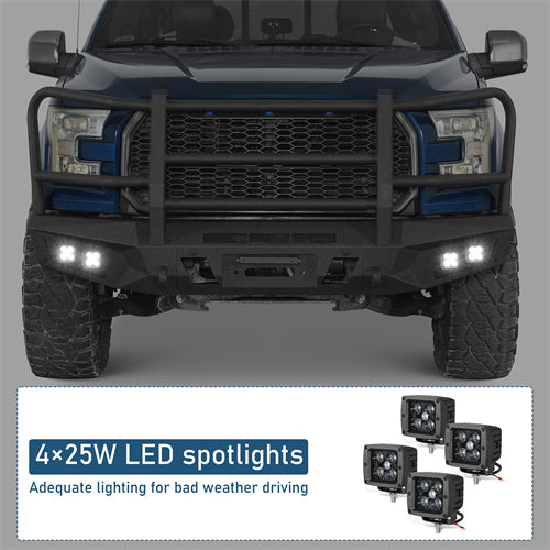 agnus Front Bumper w/ Grille Guard For 2015-2017 Ford F-150 (Excluding Raptor) - Landshaker4x4