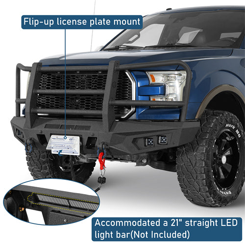 agnus Front Bumper w/ Grille Guard For 2015-2017 Ford F-150 (Excluding Raptor) - Landshaker4x4