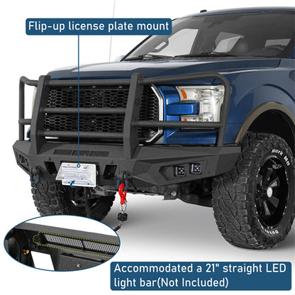 agnus Front Bumper w/ Grille Guard For 2015-2017 Ford F-150 (Excluding Raptor) - Landshaker4x4