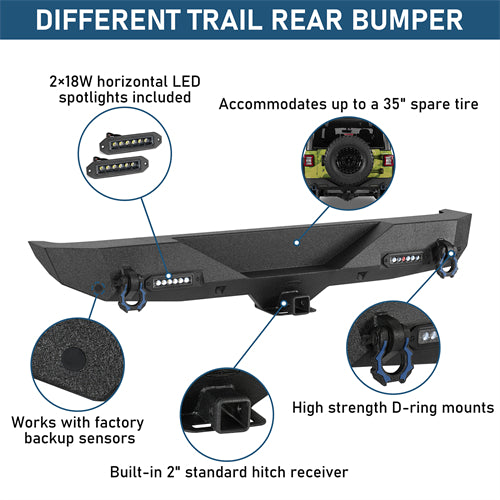 Off-Road Rear Bumper w/ LED spotlights For 2018-2024 Jeep Wrangler JL - LandShaker