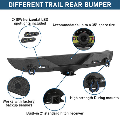 Off-Road Rear Bumper w/ LED spotlights For 2018-2024 Jeep Wrangler JL - LandShaker