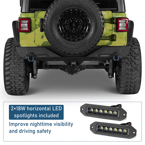 Off-Road Rear Bumper w/ LED spotlights For 2018-2024 Jeep Wrangler JL - LandShaker
